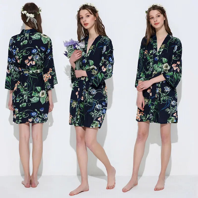 Шелковый Атласный халат с цветочным принтом для невесты и подружки | Женская