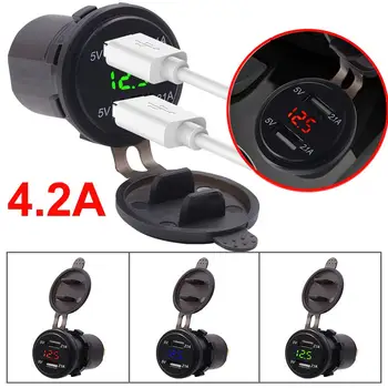 

Dual Car USB Charger Socket For Iphone Samsung LED Digital Display Charging Socket Auto Charger 4.2A Cigarette Lighter 12V 24V