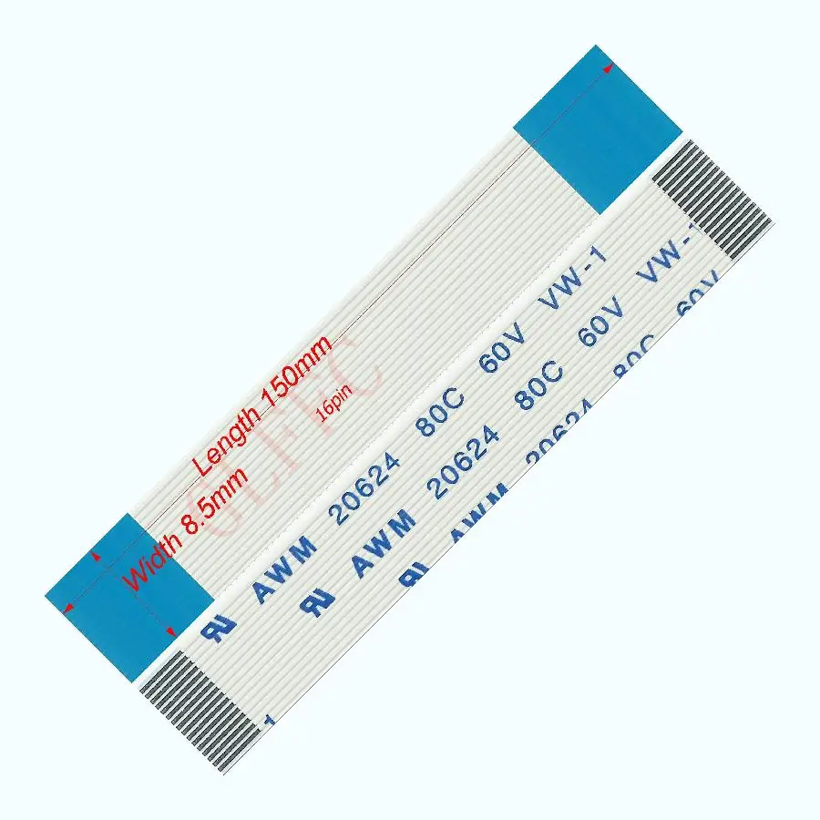 

16pin 0.5pitch 150mm-930mm A-type Flexible Flat Cable FFC awm 20624 ROHS for TTL LCD DVD Computer