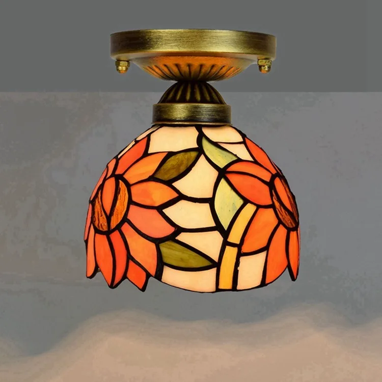 

Ouxi 6 "15cm Tiffany's stained glass corridor balcony small ceiling lamp sunflower art lamp