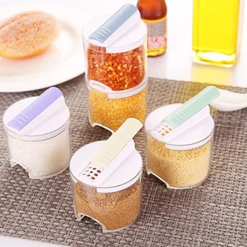 

Food Storage Box Plastic Transparent Stackable Container 5pcs/Set With Lid Kitchen Storage Jar Sugar Salt Pepper Seasoning Jar