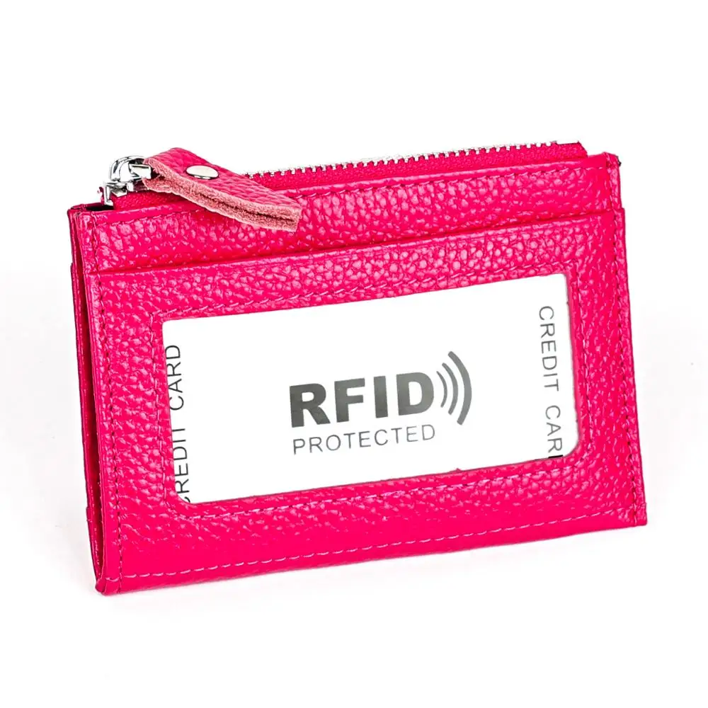 Кошелек на молнии из натуральной кожи с RFID блокировкой Роскошный милый тонкий Чехол-кошелек для мелочи с держателем для карт