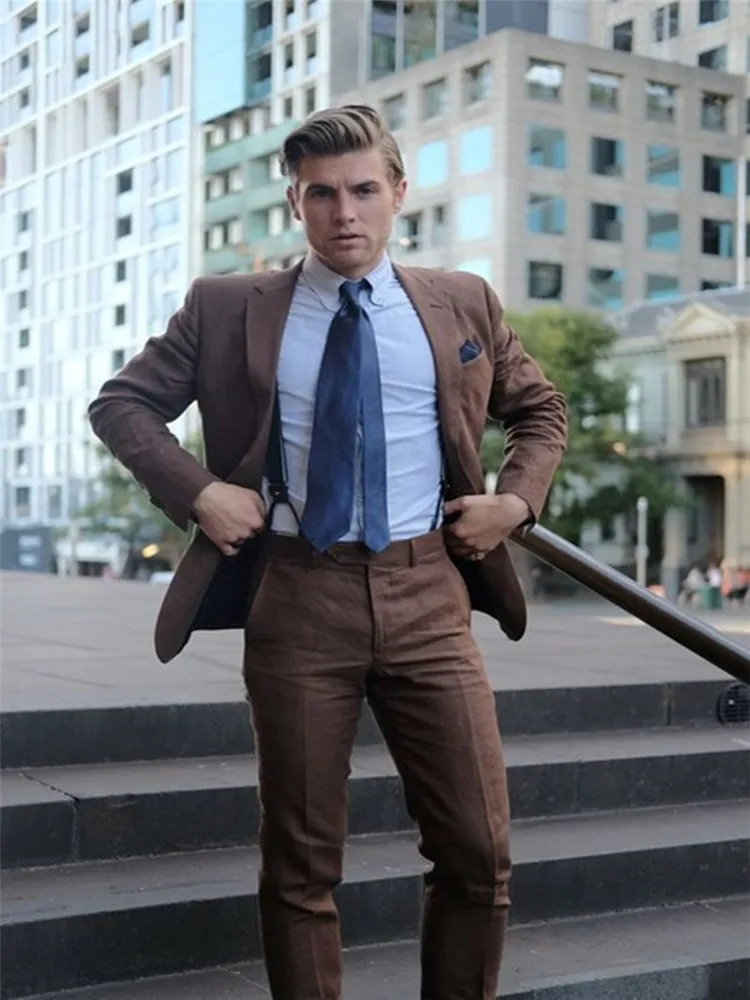 

2020 Fashion Slim Fit Men Suit Notch Lapel Latest Coat Pant Design Brown Mens Suits Bespoke Wedding Men Tuxedos