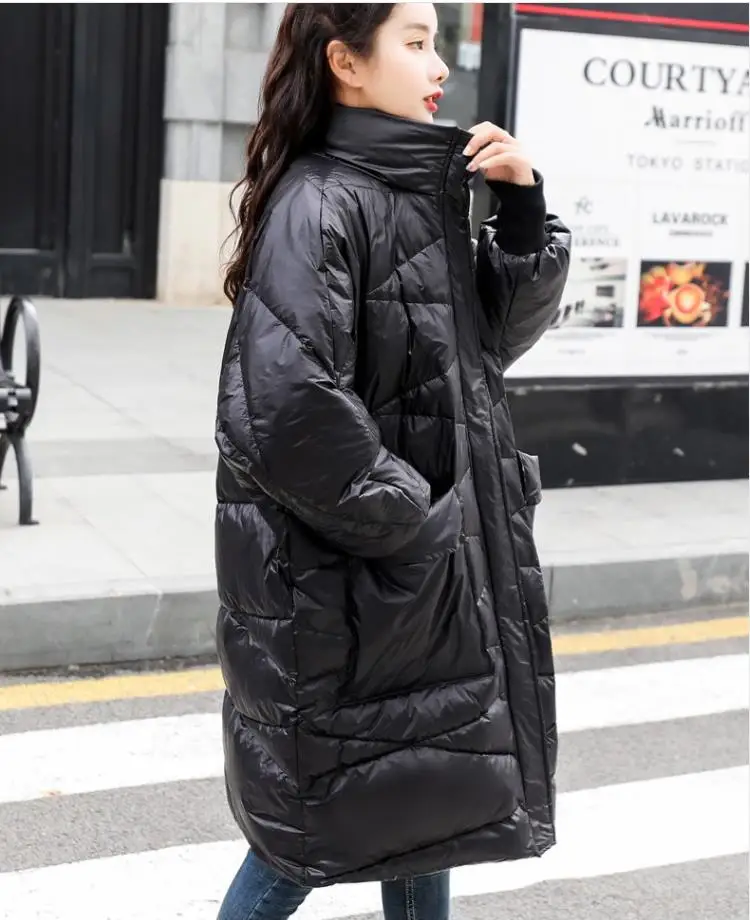 Черный Down jackets Fashion Women Winter Coat Long Slim Thicken Warm Jacket Down Cotton Padded Jacket Outwear Loose Parkas - Цвет: Черный