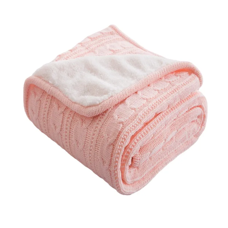 

Inyahome Pink Warm Sherpa Christmas Soft Sofa TV Blankets Fashion Designs Travel Wearable Knitted Fleece Plaids For Bedspread