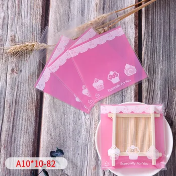 

100pcs/lot Curtain Border Cake Soap Cookie Self-adhesive Bag Pink Frosted Button Biscuit Cellophane Baptism Sugar Pack Wrap Bag