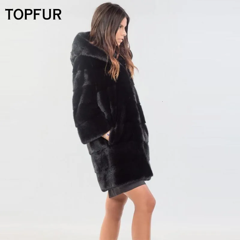 TOPFUR тип шубы из натурального меха норки для женщин натуральный мех норки с капюшоном Полный Пелт женские зимние теплые меховые куртки для России