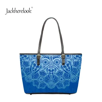 

Jackherelook Brand Designer Gradient Blue Tops Mandala Flowers Designer Ladies Zipper Daily Tote Handbag Ladies Messenger Case