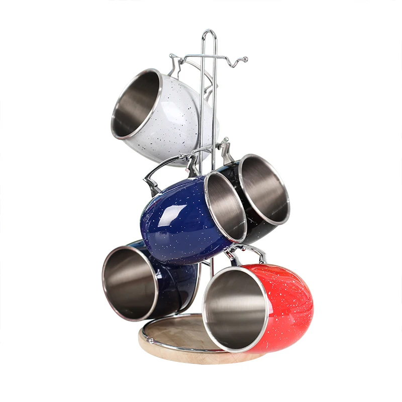 Wood Stand and Metal Bracket Transparent 5pieces Spray Paint Christmas Mug