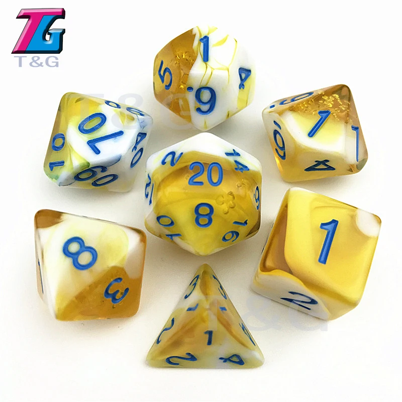 7 шт TRPG игральные кости для D& D D4-D20 многогранные аксессуары для настольной игры - Цвет: L06 Yellow