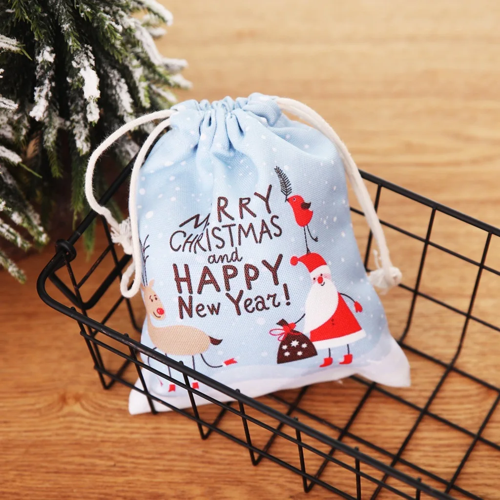 

Happy New Year 2020 Gifts Santa Sacks Drawstring Canvas Christmas Decorations for Home Navidad 2019 Decor Noel Natal Kerst Gifts