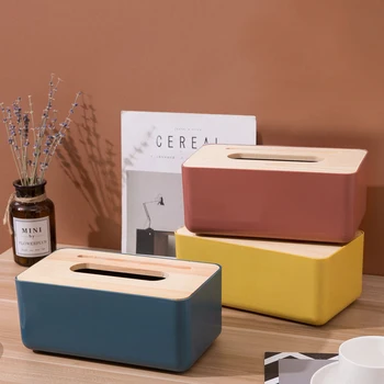 

Simple Tissue Box Napkin Dispenser with Wooden Cover Coffee Table Living Room Napkin Holders Office Pumping Paper Towel Boxes