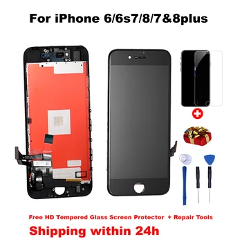 

AAA+++LCD Display For iPhone 7 8 Plus Touch Screen Replacement No Dead Pixel+Tempered Glass+Tool+TPU case