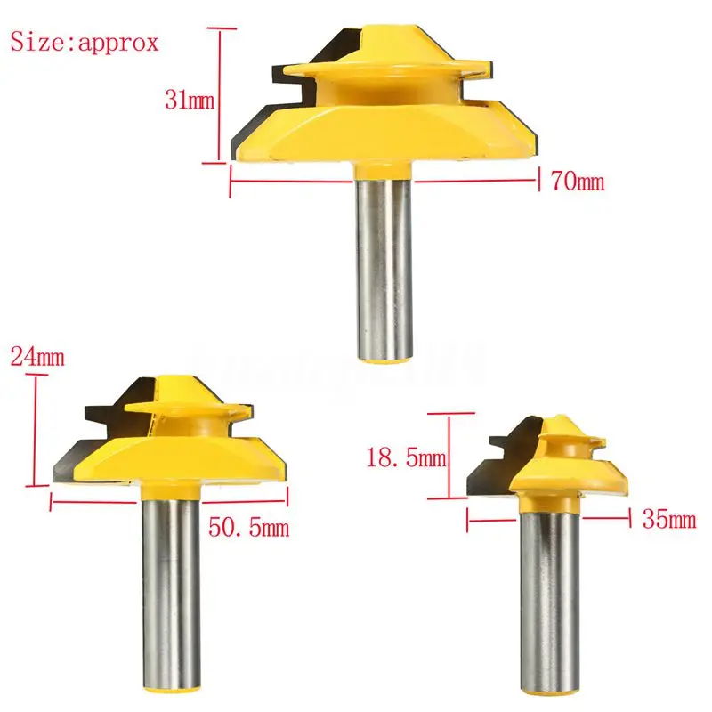 

Hot Sale 3Pcs 1/2 inch Shank Lock Miter Glue Joint Router Bit 45 Degree Woodwork Cutter Set