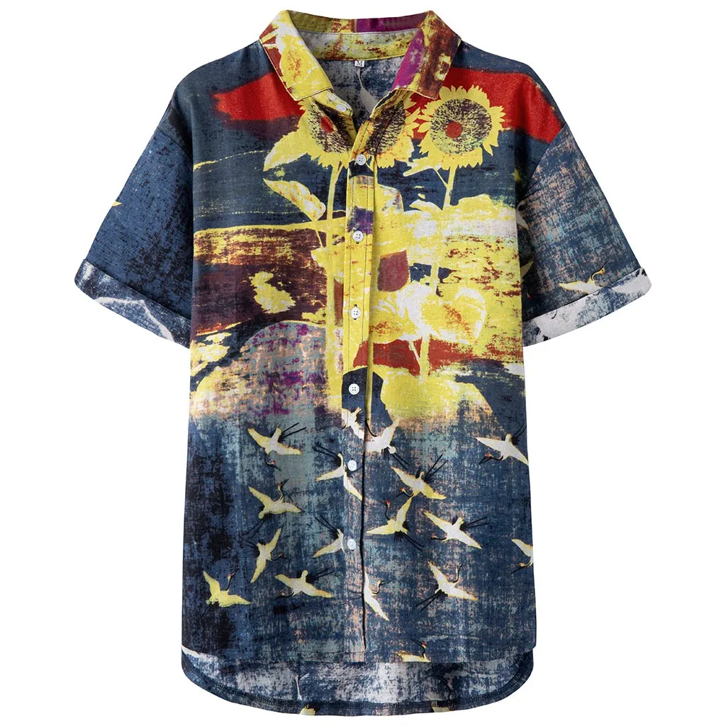 JAYCOSIN, Новое поступление, повседневная цветная рубашка с принтом, мужская рубашка с коротким рукавом на пуговицах, свободные Модные мужские пляжные Гавайские рубашки, M-3XL