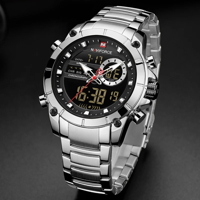 NAVIFORCE мужские часы люксовый бренд мужские спортивные часы для мужчин кварцевые светодиодный цифровой полный стальной военный наручные часы Relogio masculino