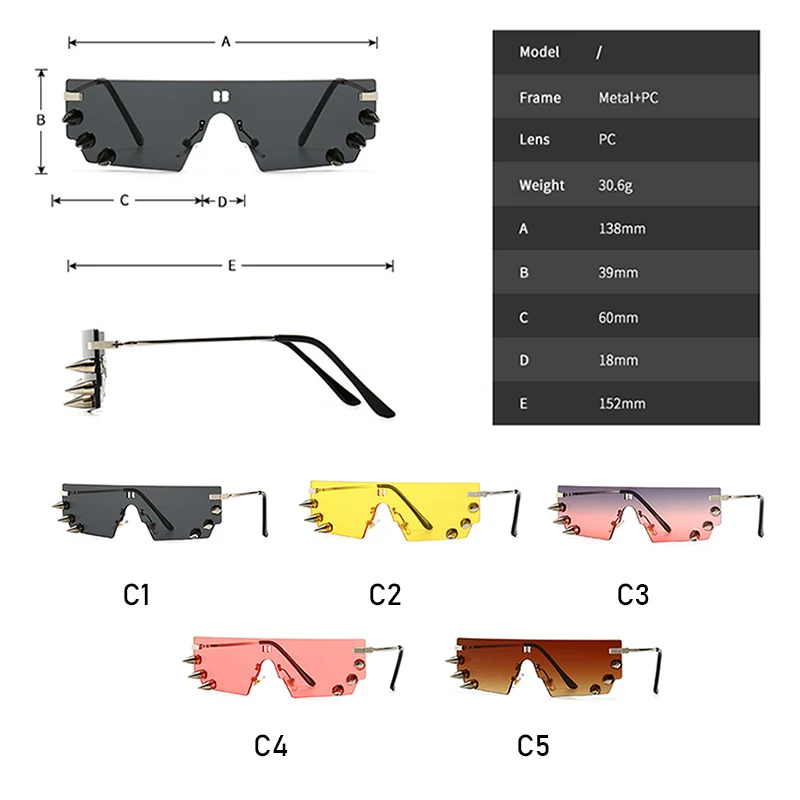 Солнцезащитные очки в стиле стимпанк черные с заклепками без оправы UV400|Мужские