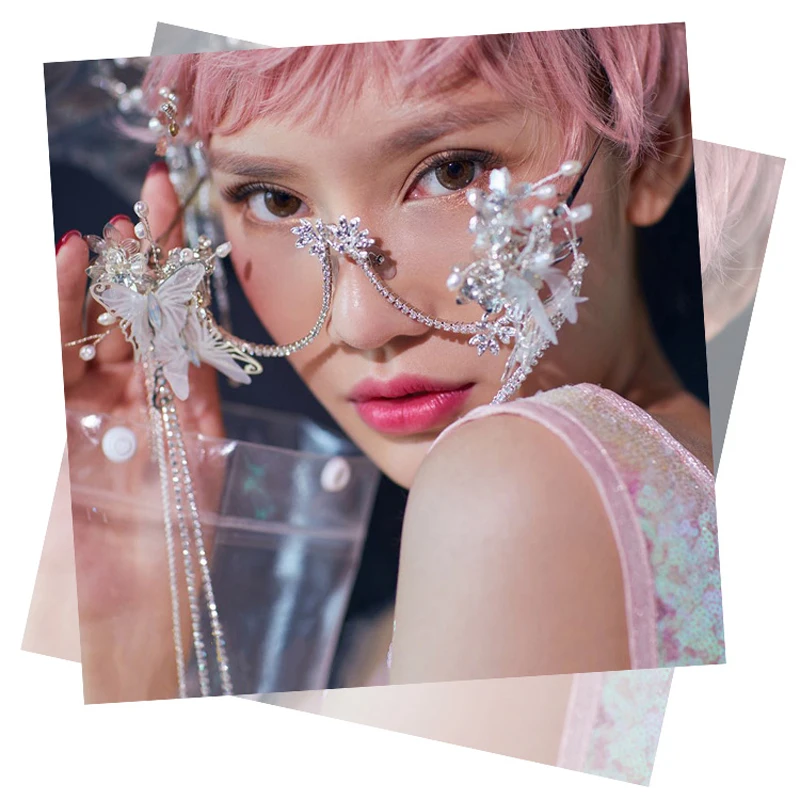 Online Mode Lolita Fee Brillen Rahmen Schmetterling Gläser Headwear Perle Quasten Perle Kette Modell Zeigen Studio Foto Schießen Dekoration