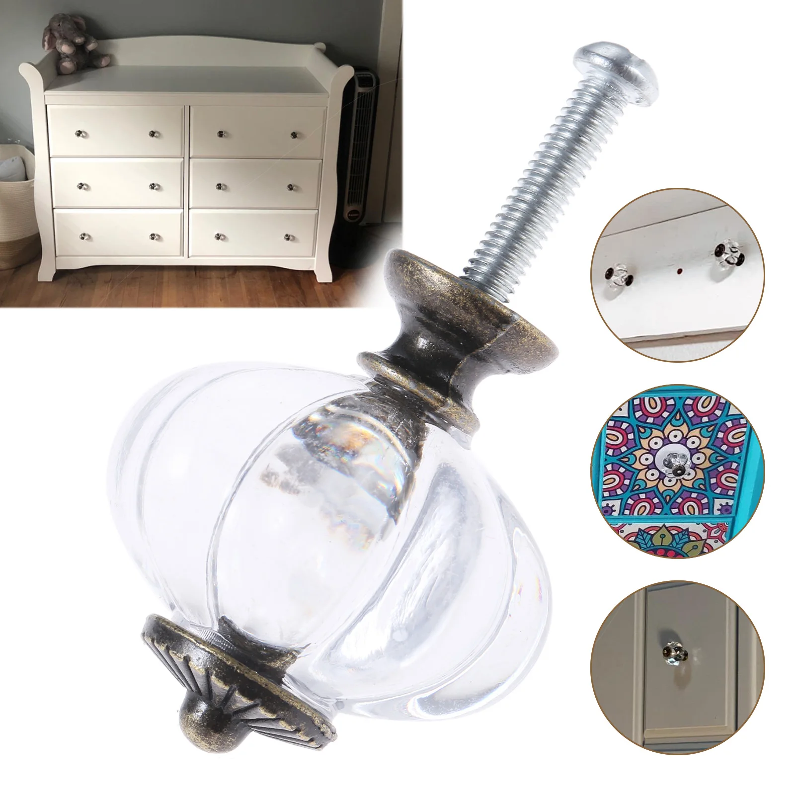 Furniture Knobs 20pcs/10pcs Transparent Pumpkin Knob Acrylic+Alloy Clear Handle Pulls Cabinet Drawer Decor Kitchen Dresser Clothes Hooks w/screw