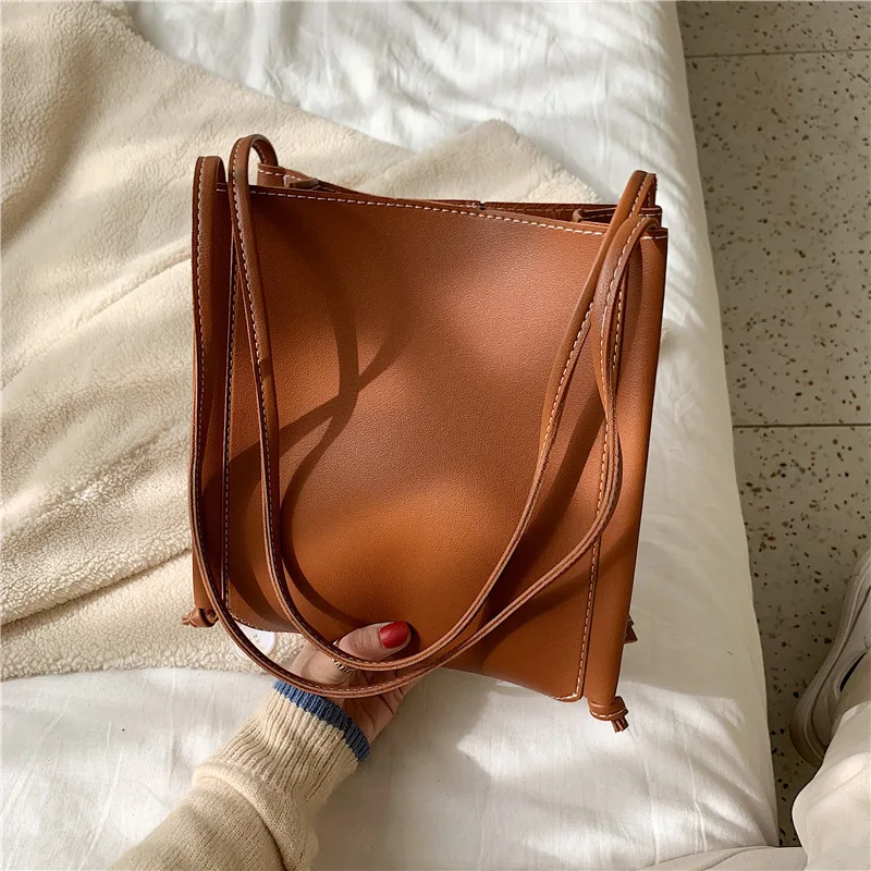 

Autumn And Winter Casual Simple Bag Women's 2019 New Style Korean-style Fashion Textured Vintage Versatile Shoulder Tote Bag