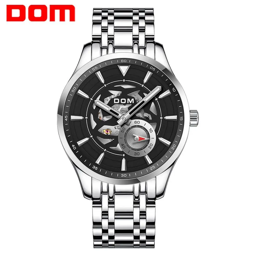 Часы DOM Мужские механические автоматические водонепроницаемые черные стальные