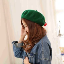 Прямая поставка, японская винтажная вишневая шерстяная шапка, Женская милая шапка художника, декоративный берет, женские шапки