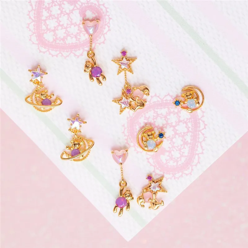 1pair Cute Animals Bear Stud Earrings For Women Gold Plated Copper Moon Cartilage Piercing Jewelry Gift | Украшения и аксессуары