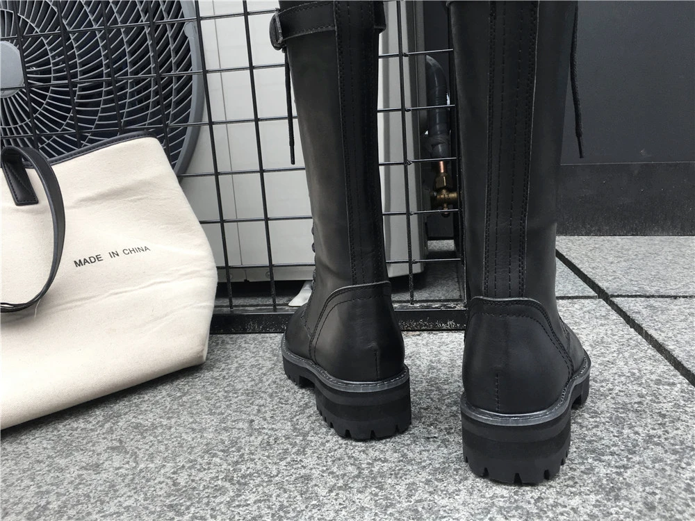 Full genuine leather lace up med heels punk superstar equestrian knee high boots buckle fasteners plus size 34-43 YT12 MUYISEXI