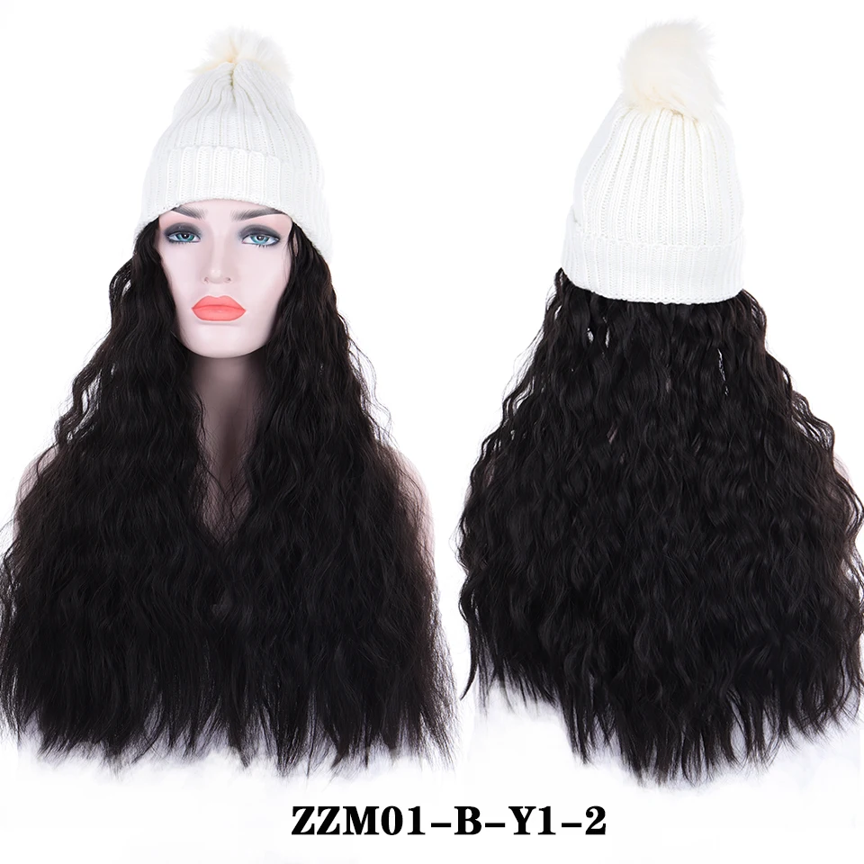 Модные вечерние парики длинные вьющиеся/прямые парики с бейсбольной кепкой эластичные вязаные шляпы парики синтетические натуральные волосы для женщин BUQI - Цвет: 2