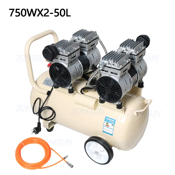 750W 50L ZONESUN 750 Вт 50л Чистый медный Поршневой Тип безмасляный воздушный компрессор для стоматологической деревообработки Piant переносной воздушный насос - Цвет: 750W 50L