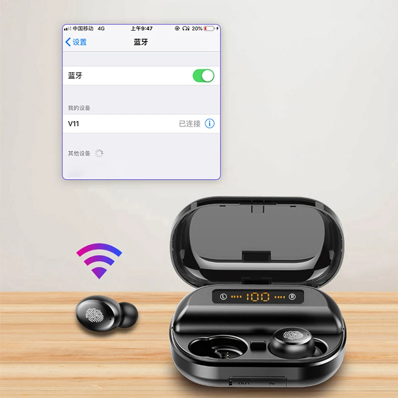TOPK беспроводные наушники TWS отпечаток пальца сенсорные Bluetooth наушники светодиодный дисплей с 4000 мАч Внешний аккумулятор гарнитура с микрофоном