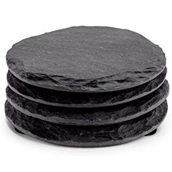 

New 4 PCS Round Slate Black Coasters Handmade Coasters for Drinks, Beverages, Wine Glasses