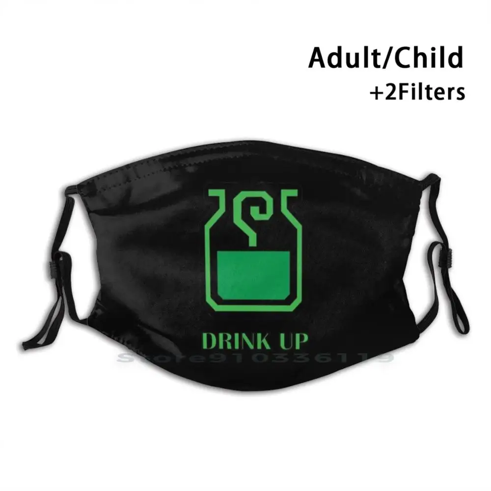 Monster Hunter Mega Potion Print Reusable Pm2.5 Filter DIY Mouth Mask Kids Green Drink | Аксессуары для одежды
