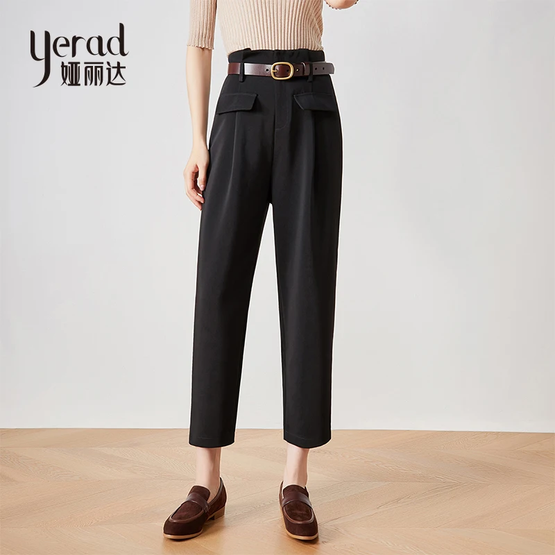 

YERAD 2019 Autumn Women High Waist Ankle Length Harem Pants Fashion Black Casual Loose Trousers