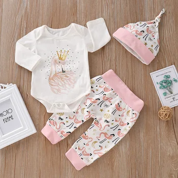 

infant baby girls full sleeve cartoon unicorn print tops bodysuits patch harem pants hat toddler newborn clothing set 3pcs 0-24M