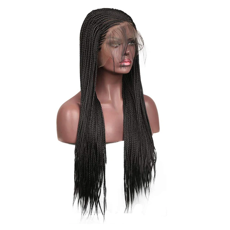 Куинлюкс парики 13 × 6 черные микро косы синтетические парики на кружеве для черных женщин с волосами младенца кукурузы половина коробки плетеные парики