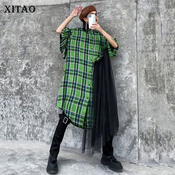 

XITAO Lace Patchwork Dress Women Fashion New 2020 Spring Elegant Single Breast Ruffle Plaid Goddess Fan Casual Dress XJ3722