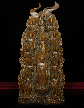

wedding decoration Old Tibet Boxwood Carved Sakyamuni Tara GuanYin Tathagata thirteen Buddha Statue