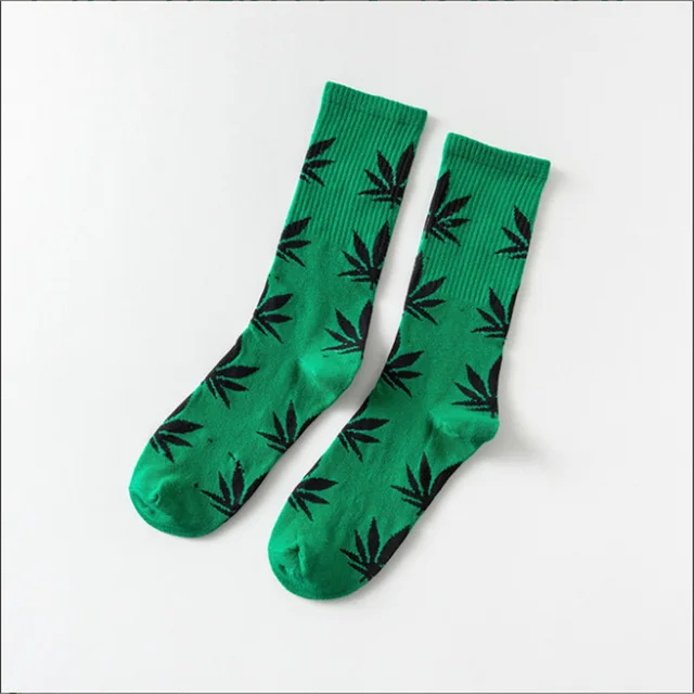 09 Cool Bamboo Summer Women Men's Funny Ankle Socks Hemp Meias Long Happy Maple Leaf sokken Cotton Weed Grass White Black Socken - Цвет: 09