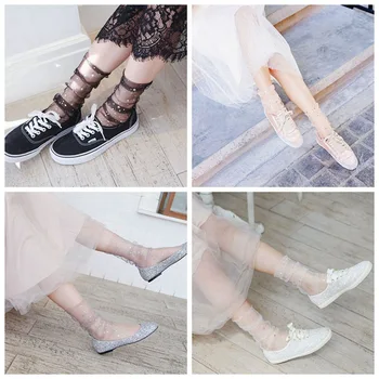 

Summer Sexy Retro Lace Floral Mesh Women Girl Socks Woman Heap Socks Moon Stars Five-pointed Star Lace Short Socks For Women