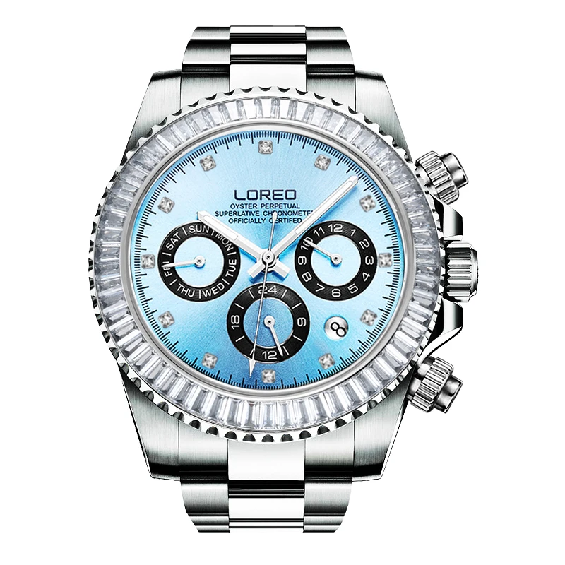 LOREO 9209 diver 200 м oyster perpetual cosmographal daytona автоматические алмазные светящиеся часы Новые водонепроницаемые устойчивые к царапинам - Цвет: moon blue