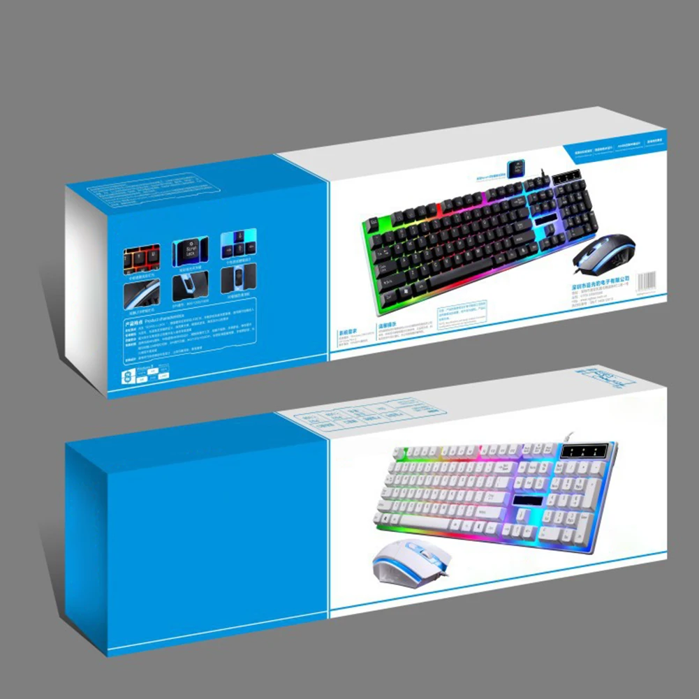 Game Keyboard Rainbow Backlight USB Mechanical Feel Wired Gaming Keyboard With Mouse Set Dust 104 Key Mouse Keyboard Set