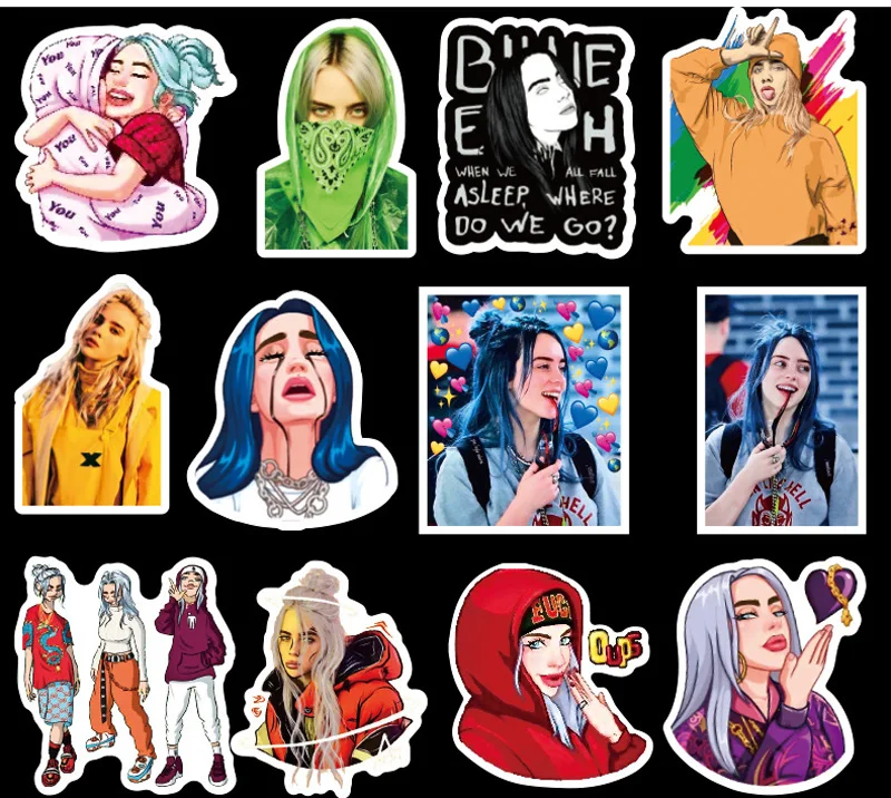 50 шт./упак. Billie Eilish певица американская драма Стикеры s из ПВХ в стиле «граффити» Стикеры s чемодан гитары автомобиля Стикеры s Водонепроницаемый Стикеры