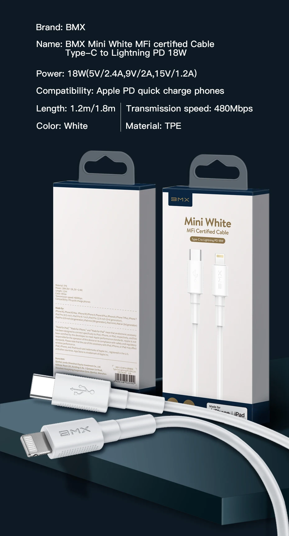 Baseus BMX MFI 18 Вт PD USB C кабель для Lightning для iPhone 11 Pro Max Xs Max Xr X 8Plus Кабель для быстрой зарядки для Macbook iPad Pro
