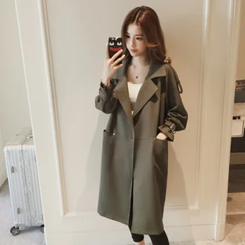 

S-4XL Spring and Autumn 2019 New Fashion Leisure Long Windswear Ladies'Loose Coat