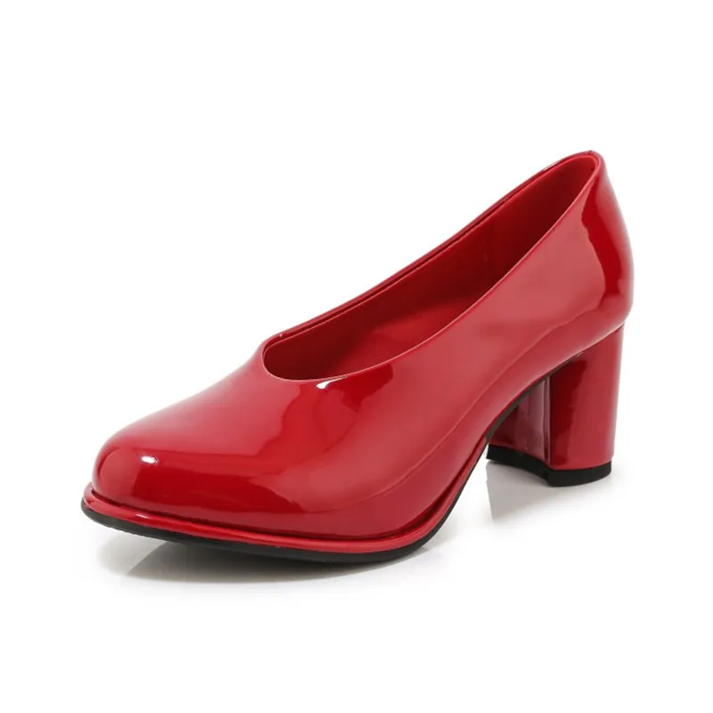 PXELENA; модные дизайнерские женские туфли на высоком массивном каблуке; офисные женские модельные вечерние туфли-лодочки на каждый день; лакированная кожа; цвет красный, синий - Цвет: Красный