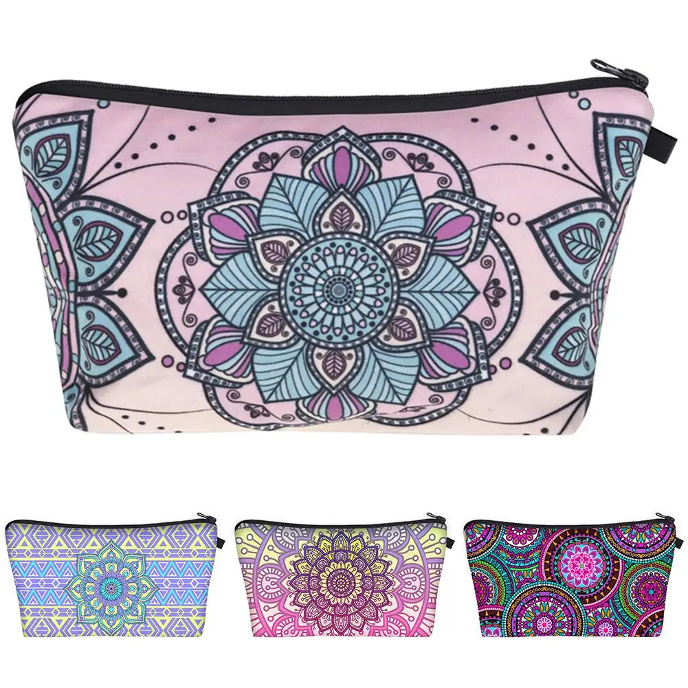 Женская косметичка на молнии с цветочным принтом Мандала в богемном стиле