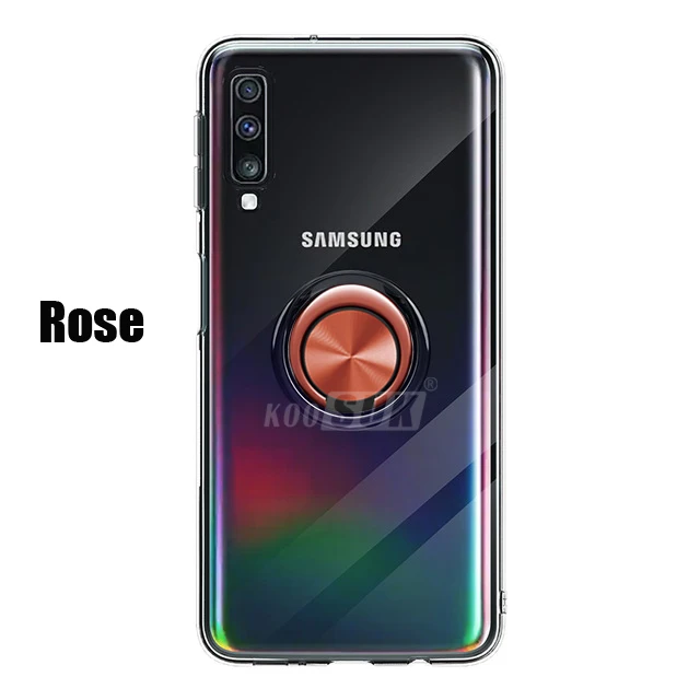 Rose Мягкий прозрачный чехол для samsung Galaxy A10, A20, A30, A40, A50, A70,, держатель с кольцом на палец, задняя крышка, прозрачный чехол для телефона - Цвет: Rose