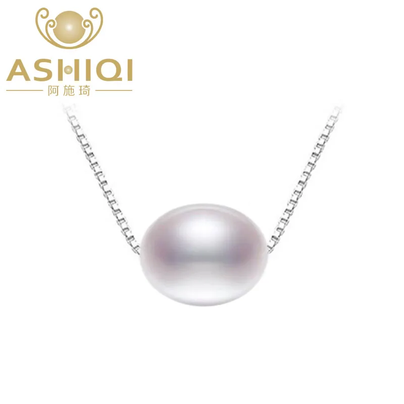 

ASHIQI Real 925 Sterling Silver Pendant Necklaces 7-8mm Natural Freshwater Pearl Jewelry for Women Gift