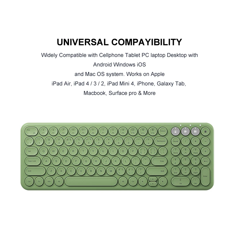 B.O.W  Recharging Bluetooth Wireless Keyboard, Stable 2.4Ghz &BT Dual Mode Quiet Typing 96 Key 3 Devices Connected